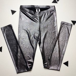 BEBE Metallic Pewter Dark Silver Leggings Small